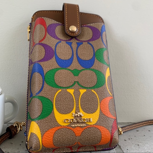 NWT Coach Phone Crossbody In Rainbow Signature Canvas - Picture 4 of 13